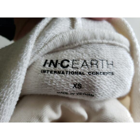 INC Earth Pullover Shirt Womens XS Cream Fleece Sporty Cutout Cropped Hoodie - Picture 3 of 8